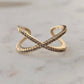 18K Gold Plated Adjustable Studded Zirconia X Ring