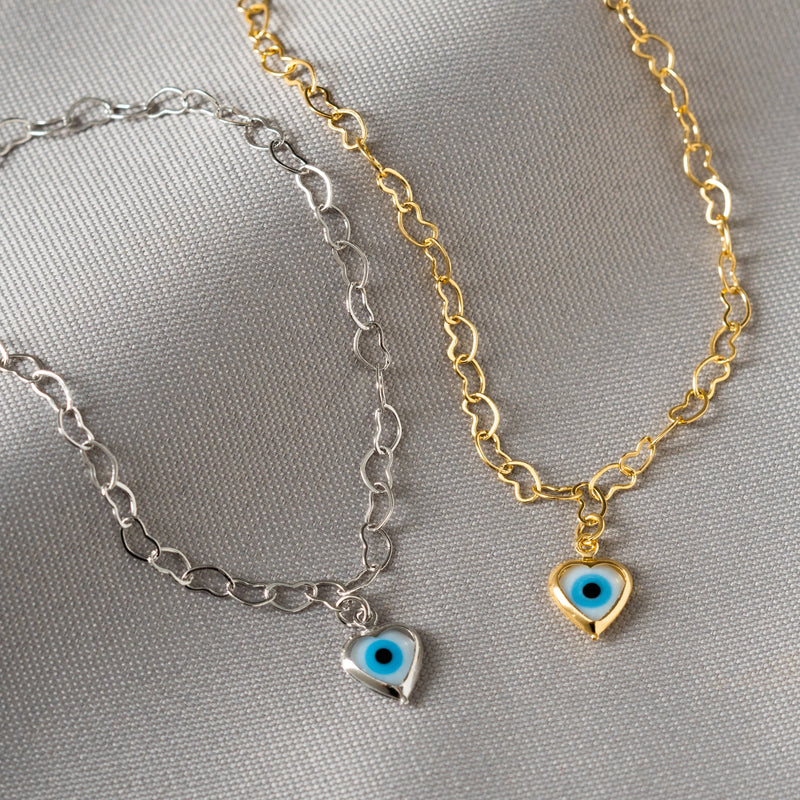 White Rhodium Plated Hearts Evil Eye Bracelet