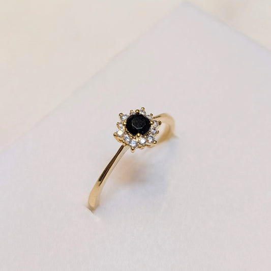 18K Gold Plated Onyx Studded Mini Zirconia Ring