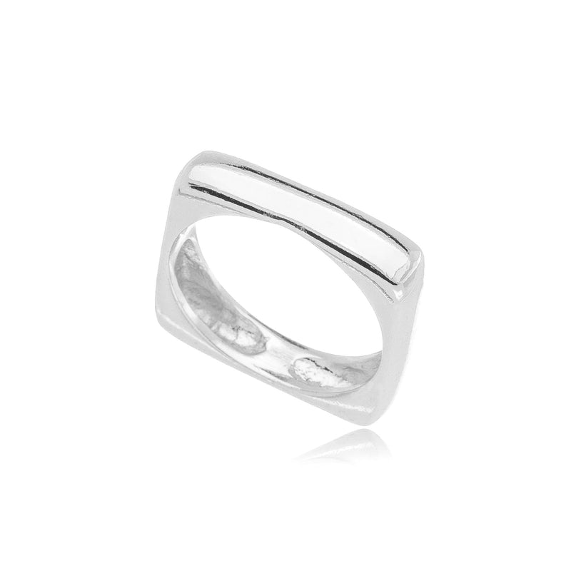 White Rhodium Plated Square Band Ring