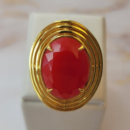 18K Gold Plated Red Jade Ring
