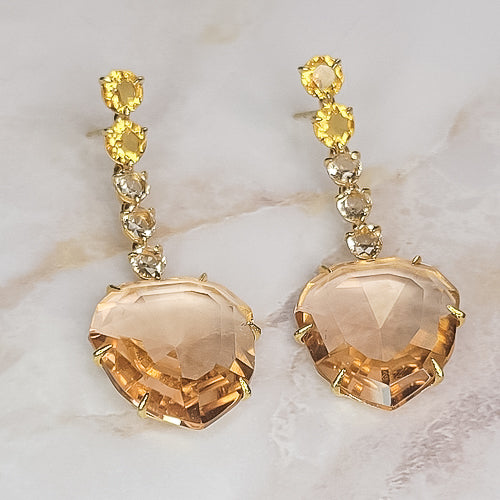 18K Gold Plated Large Morganite and Small Round Imperial Topaz, Morganite Earrings