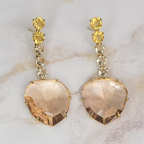 18K Gold Plated Large Morganite and Small Round Imperial Topaz, Morganite Earrings