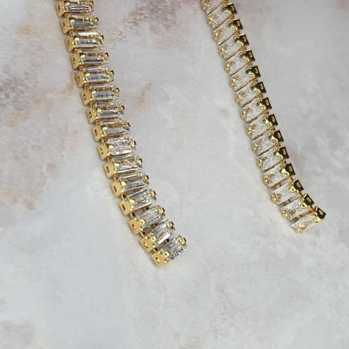 18K Gold Plated Long Zirconia Baguettes Earrings