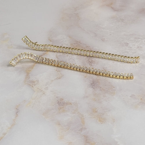 18K Gold Plated Long Zirconia Baguettes Earrings
