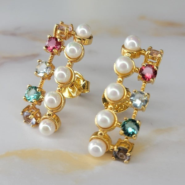 18K Gold Plated Stones and Pearls Ear Hook