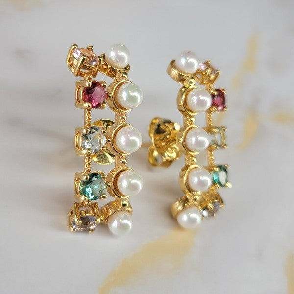 18K Gold Plated Stones and Pearls Ear Hook