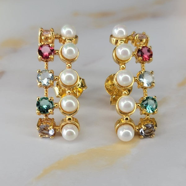 18K Gold Plated Stones and Pearls Ear Hook