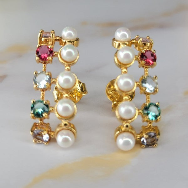 18K Gold Plated Stones and Pearls Ear Hook