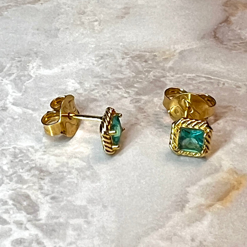 18K Gold Plated Square Emerald Earrings