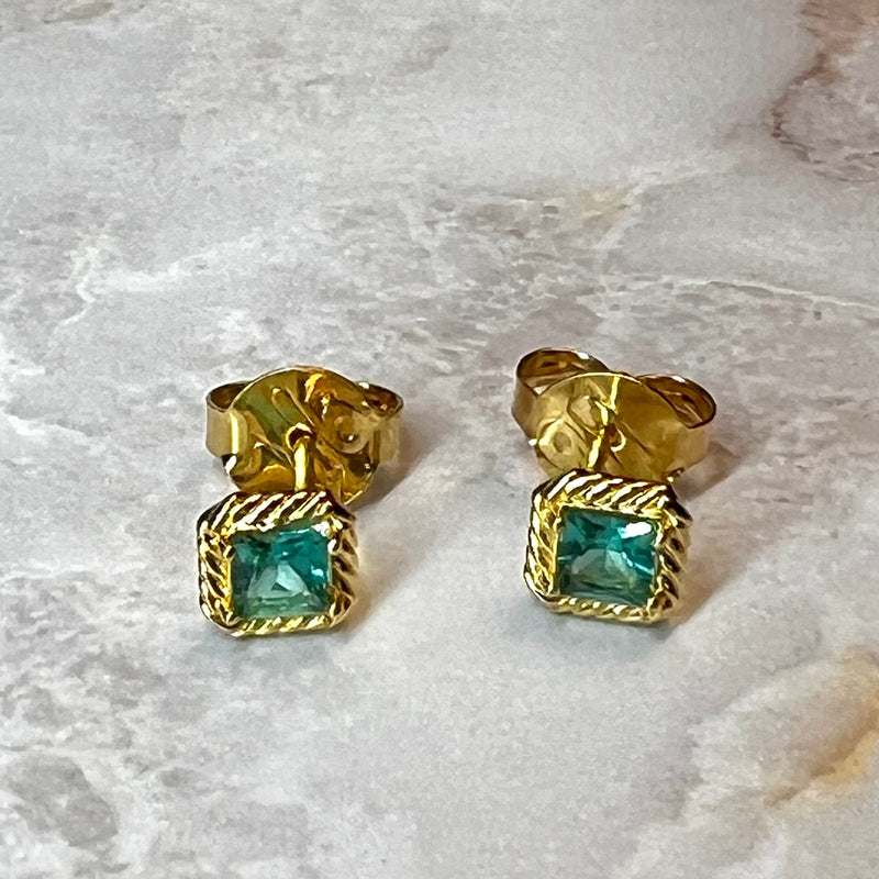 18K Gold Plated Square Emerald Earrings