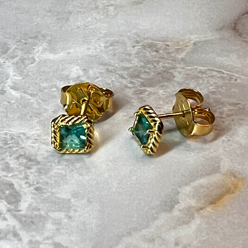 18K Gold Plated Square Emerald Earrings