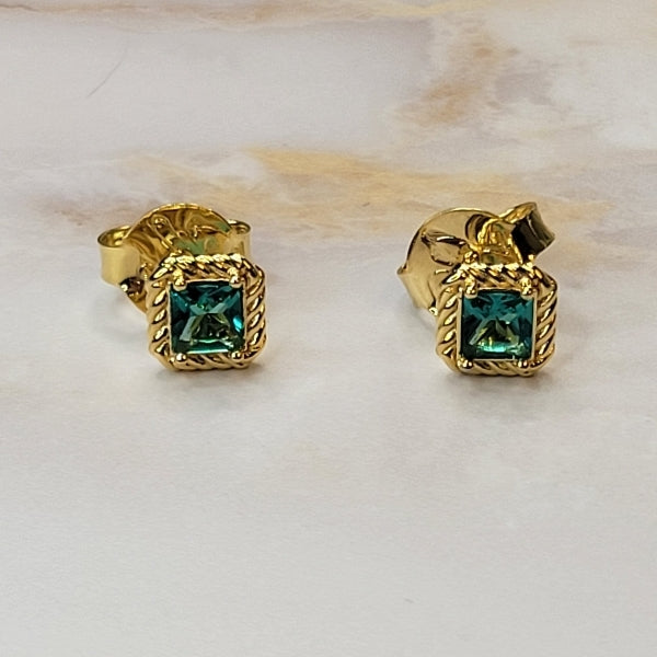 18K Gold Plated Square Emerald Earrings