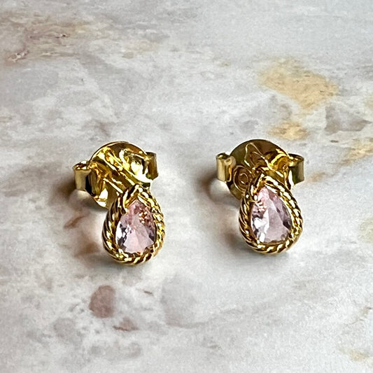 Gold Plated Pink Sapphire Teardrop Earrings