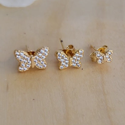 18K Gold Plated Trio Butterfly Studded Zirconia Earrings