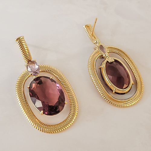 18K Gold Plated Herringbone Amethyst Earrings