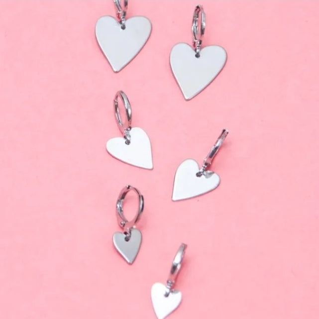 White Rhodium Plated Trio Hoops Hearts Earrings