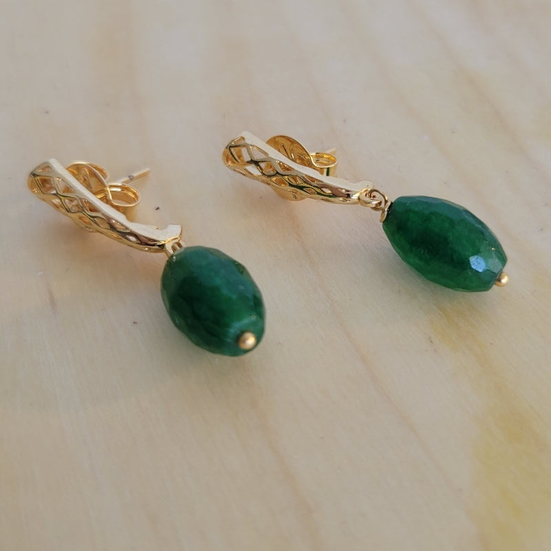 18K Gold Plated Green Jade Earrings