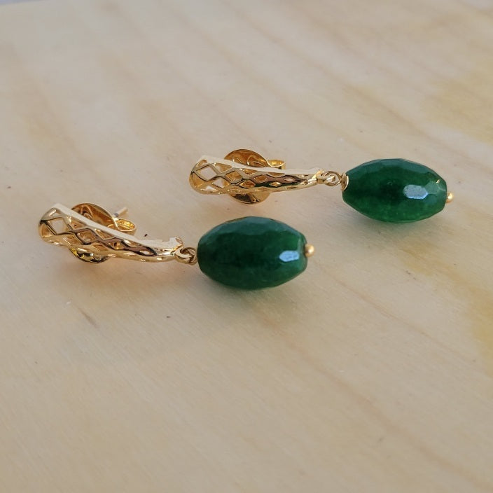 18K Gold Plated Green Jade Earrings