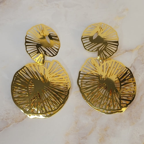 18K Gold Plated Long Statement Round Earrings