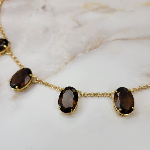 18K Gold Plated Seven Oval Cognac Crystal Necklace