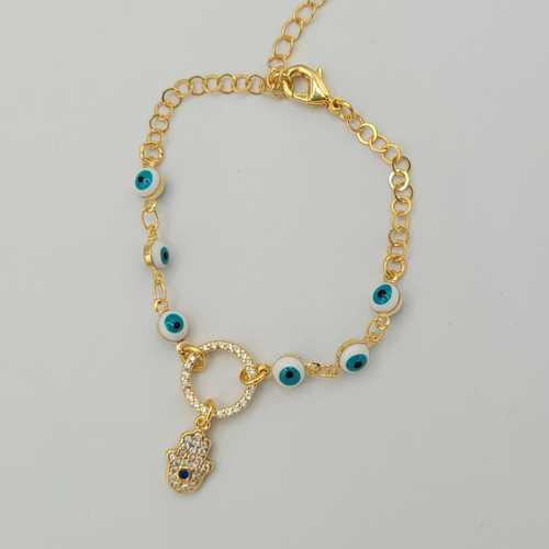 18K Gold Plated Studded Zircon Hand and Evil Eye Kids Set