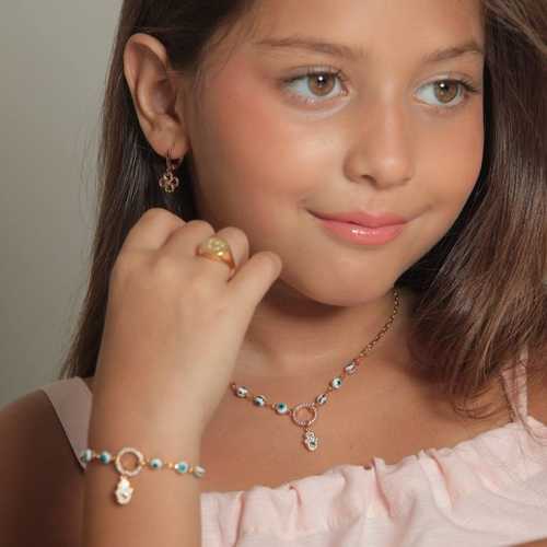 18K Gold Plated Studded Zircon Hand and Evil Eye Kids Set