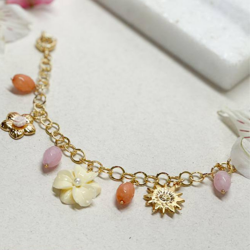 18K Gold Plated Coral Charms Bracelet