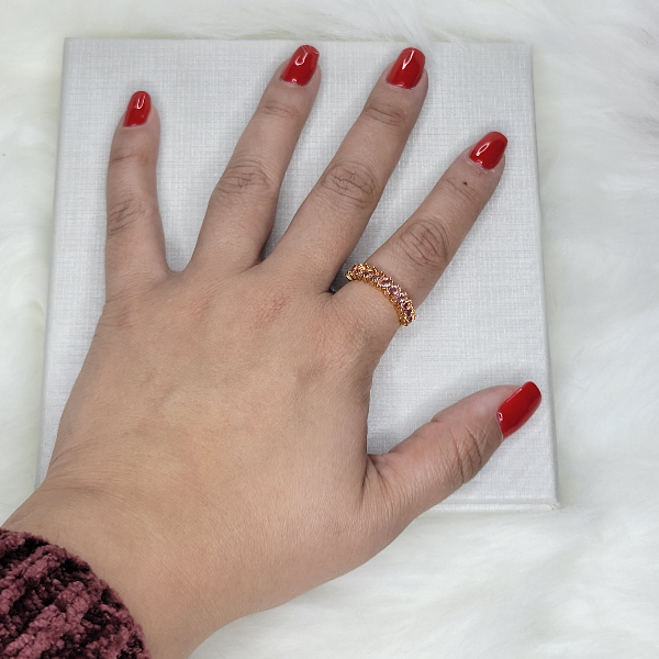 18K Gold Plated Pink Sapphire Navettes Ring