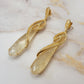 18K Gold Plated Quartz Rutilated Long Drop Studded Zirconia Earrings
