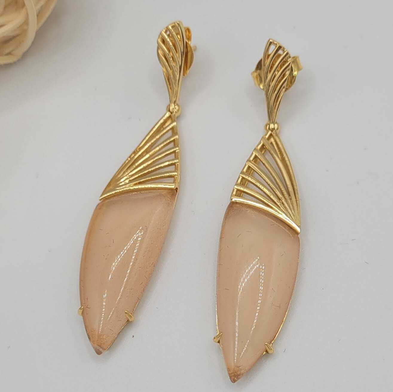 18K Gold Plated Morganite Cabochon Earrings