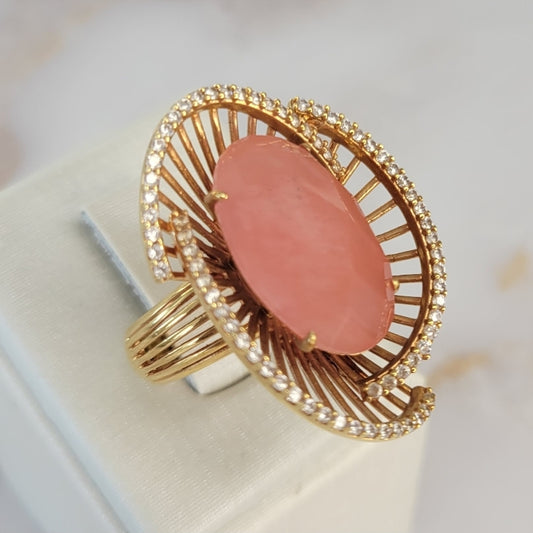 18K Gold Plated Cherry Studded Zirconia Ring