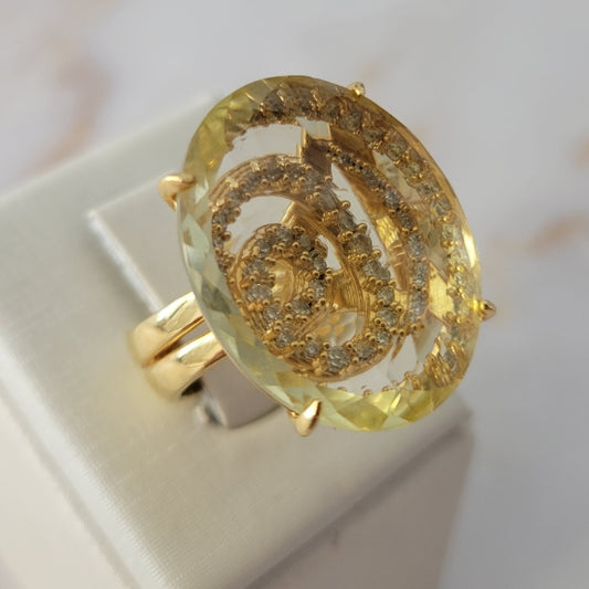 18K Gold Plated Studded Zirconia behind Citrine Ring