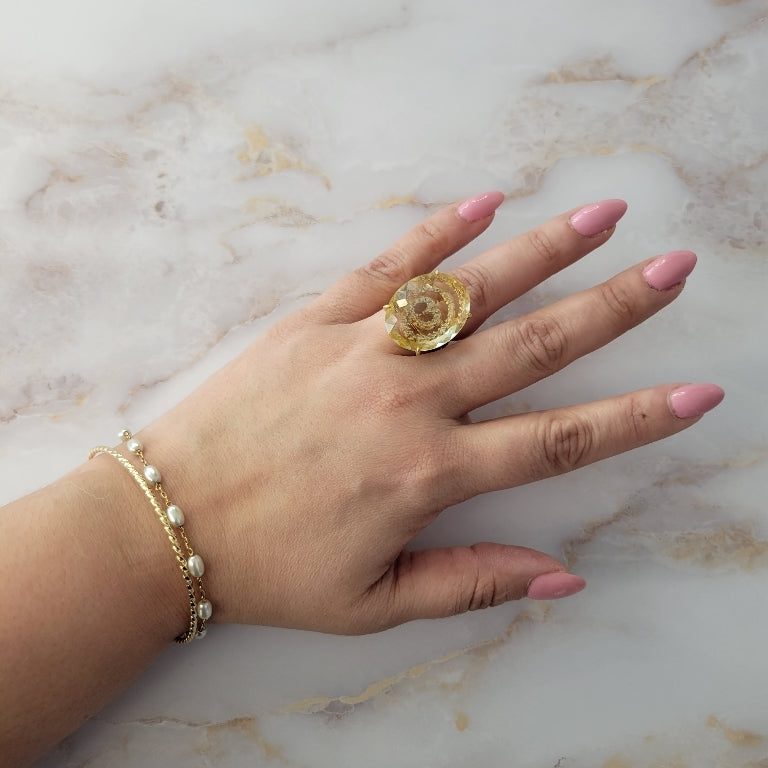 18K Gold Plated Studded Zirconia behind Citrine Ring