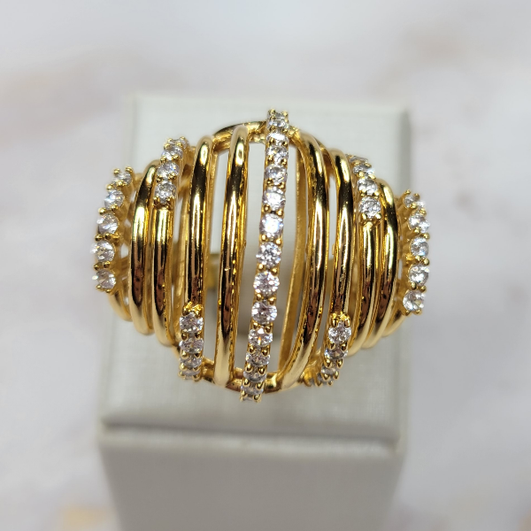 18K Gold Plated Studded Zirconia Strips Ring