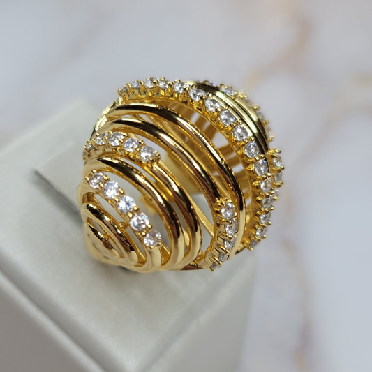 18K Gold Plated Studded Zirconia Strips Ring