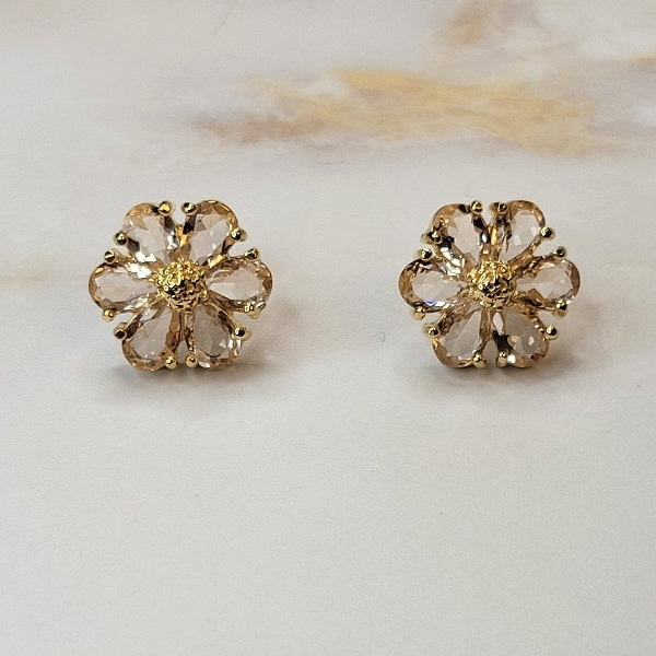 18K Gold Plated Stone Flower Earrings