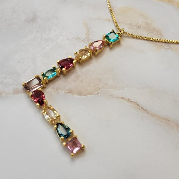 18K Gold Plated Mix of Stones Letter L Necklace