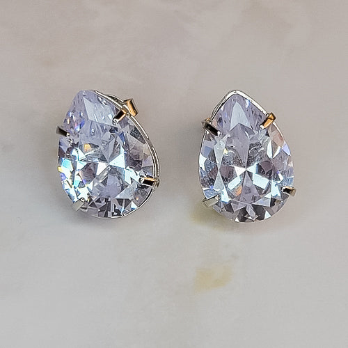 White Rhodium Plated Drop Zirconia Earring