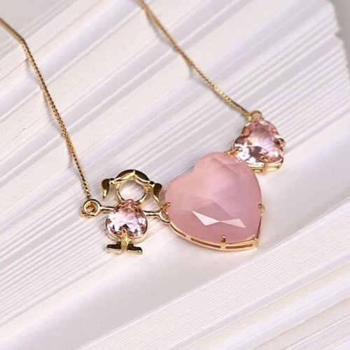 18K Gold Plated Kunzite Heart and Girl Necklace