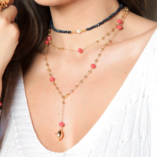 18K Gold Plated Long Adjustable Coral Crystals Necklace