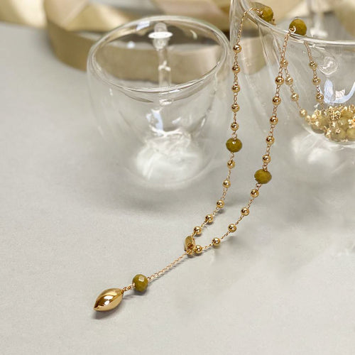 18K Gold Plated Long Adjustable Green Crystals Necklace