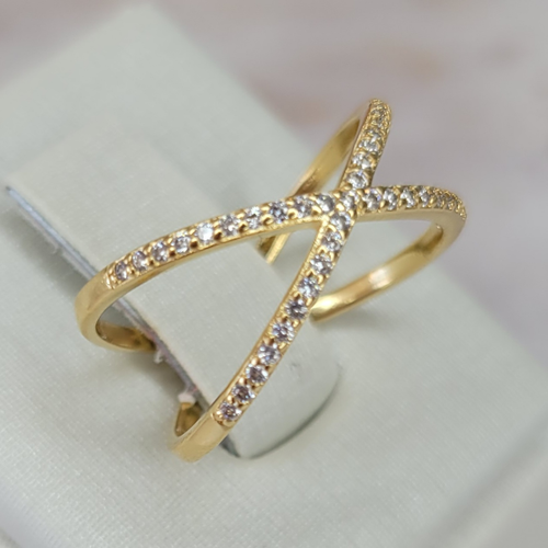 18K Gold Plated Studded Zirconia X Ring