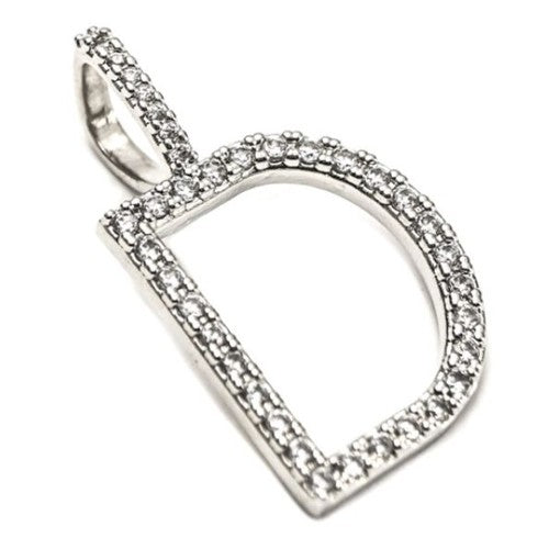 White Rhodium Plated Personalized Letter D Studded Zirconia Pendant