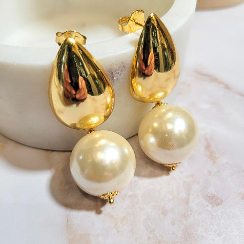 18K Gold Plated Hoops and Dangling Pearl Earrings