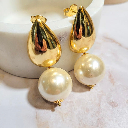 18K Gold Plated Hoops and Dangling Pearl Earrings