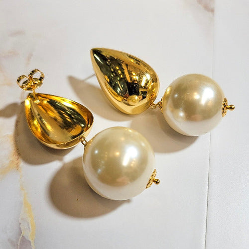 18K Gold Plated Hoops and Dangling Pearl Earrings