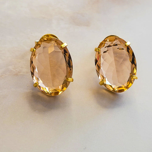 18K Gold Plated Stud Oval Stone Earrings