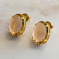 18K Gold Plated Stud Oval Stone Earrings