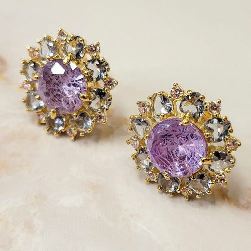 18K Gold Plated Round Amethyst Fusion Amethyst Hearts Studded Pink Micro zirconia Set